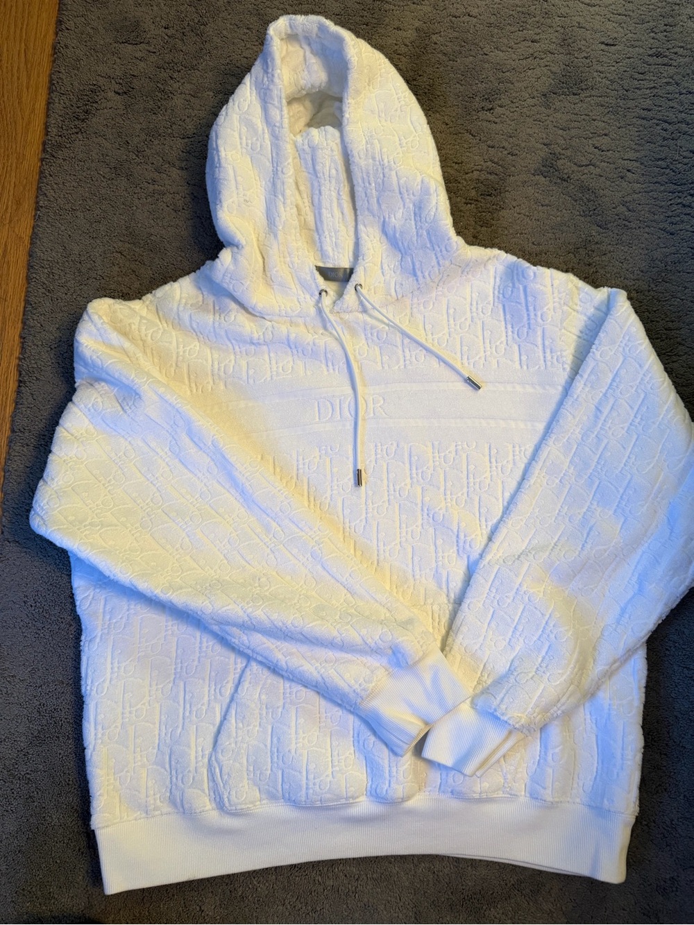 Dior White Textured Monogram Hooded Sweater
